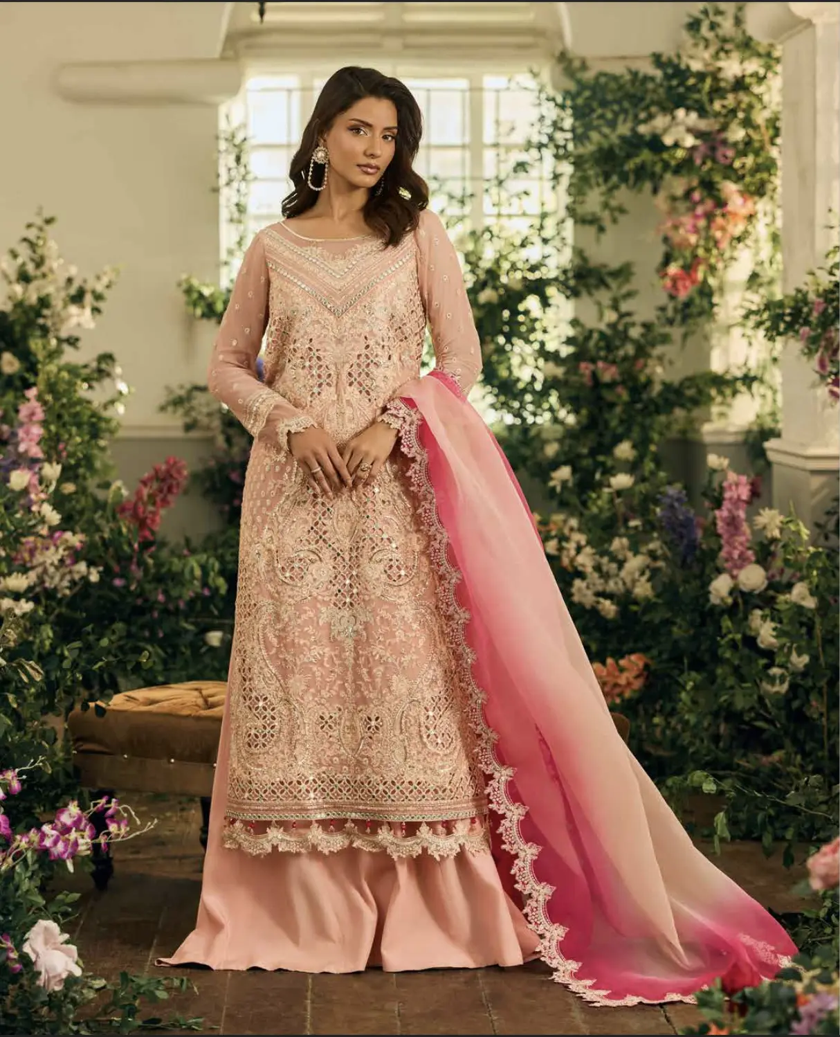 Rosewater Blush – Heavily Embellished 3-Piece with Ombre Dupatta